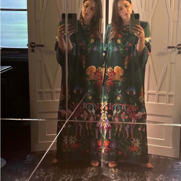 Alemais Agatha Printed Graphic Maxi Midi Slit Belted Dark Green Dress size US 6 - Picture 8 of 15